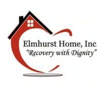 Elmhurst Home, Inc. logo featuring a house and apple design for recovery services.